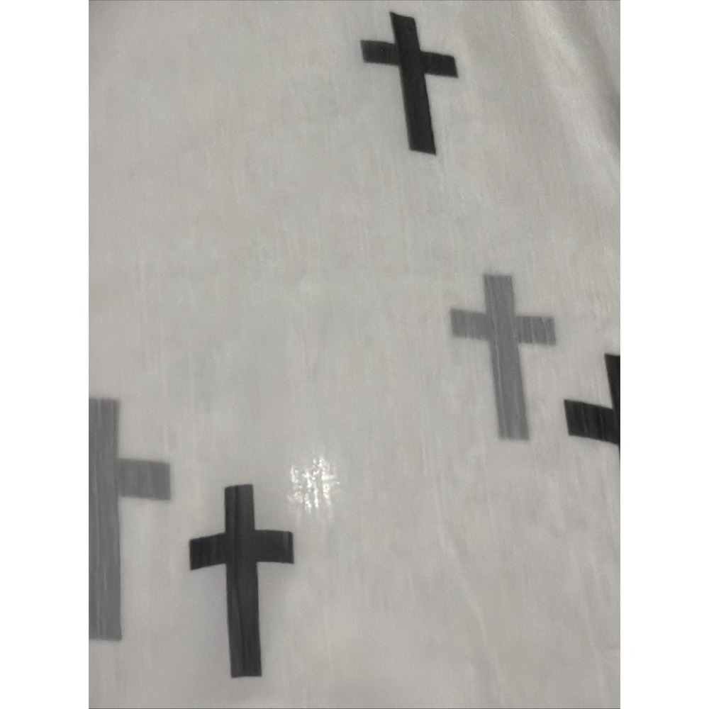 About A Girl Los Angeles Sheer white Blouse w/Crosses Checked Roll Tab Sleeve XL - Picture 3 of 5